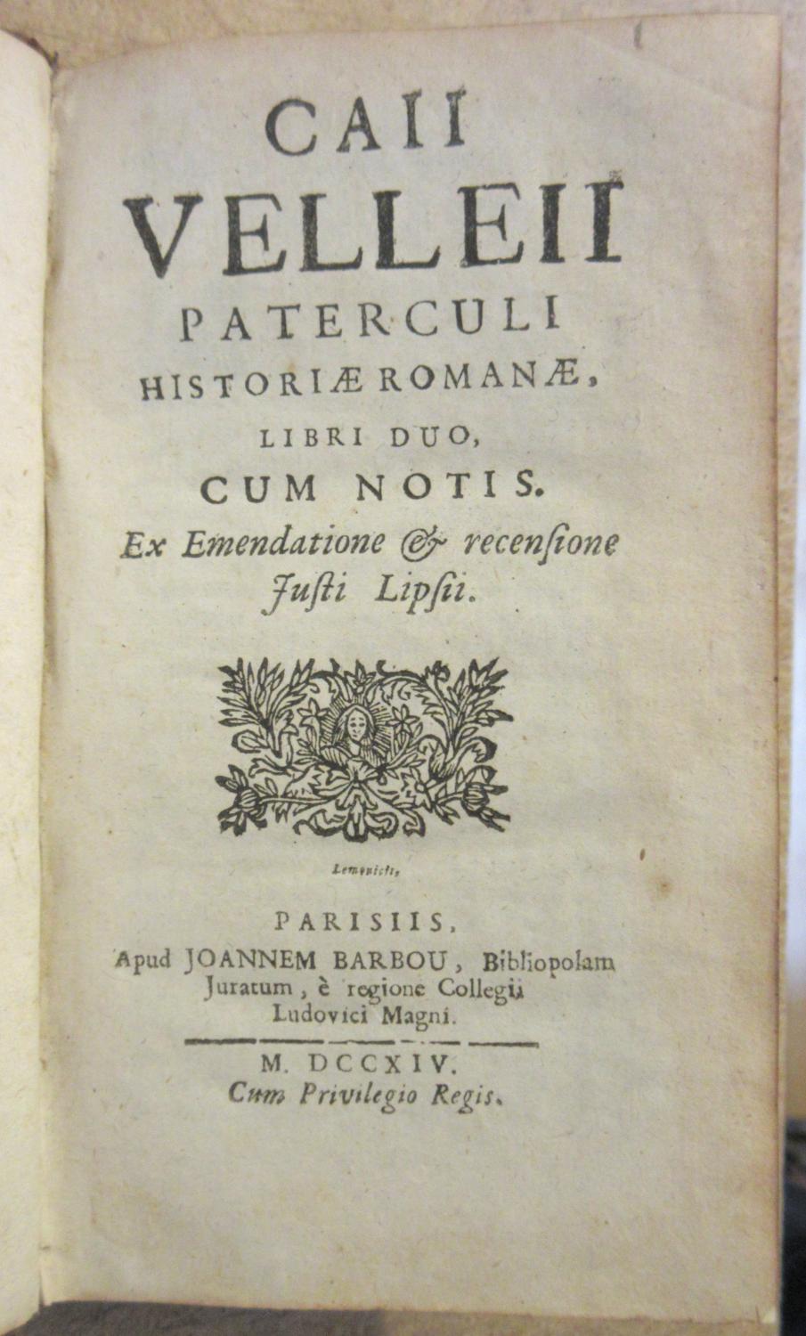Caius Velleius Paterculus, Lipse - Caii Velleii Paterculi Historiae Romanae, Libri duo, cum notis