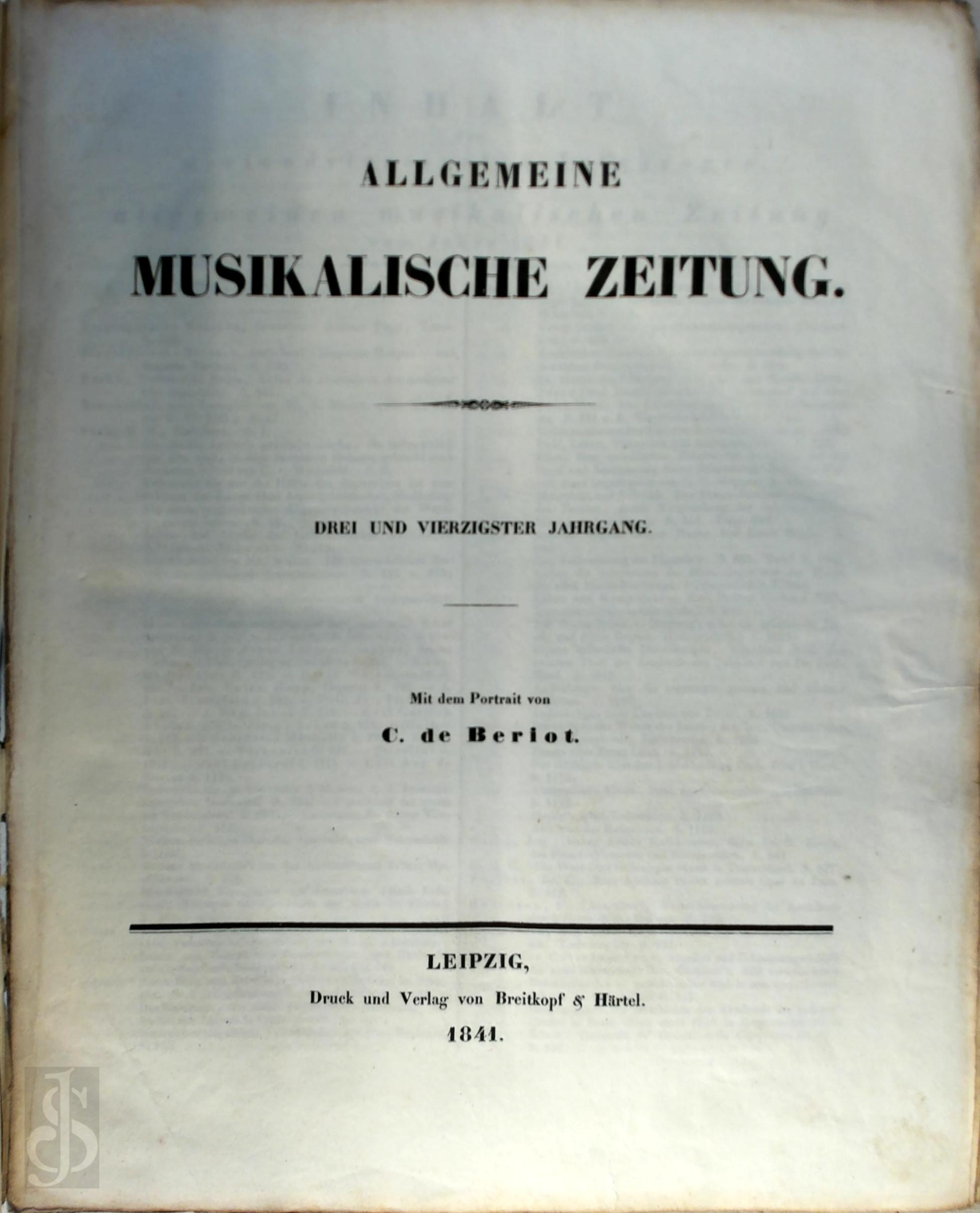 N/a - Allgemeine Musikalische Zeitung. Drei und vierzigster jahrgang 1841