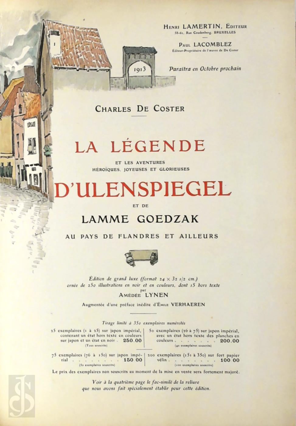 Charles de Coster 236268 - La Lgende et les Aventures hroques, joyeueses et glorieuses d'Ulenspiegel et de Lamme Goedzak au Pays de Flandres et ailleurs. Illustrations de Amde Lynen. Prface indite de Emile Verhaeren