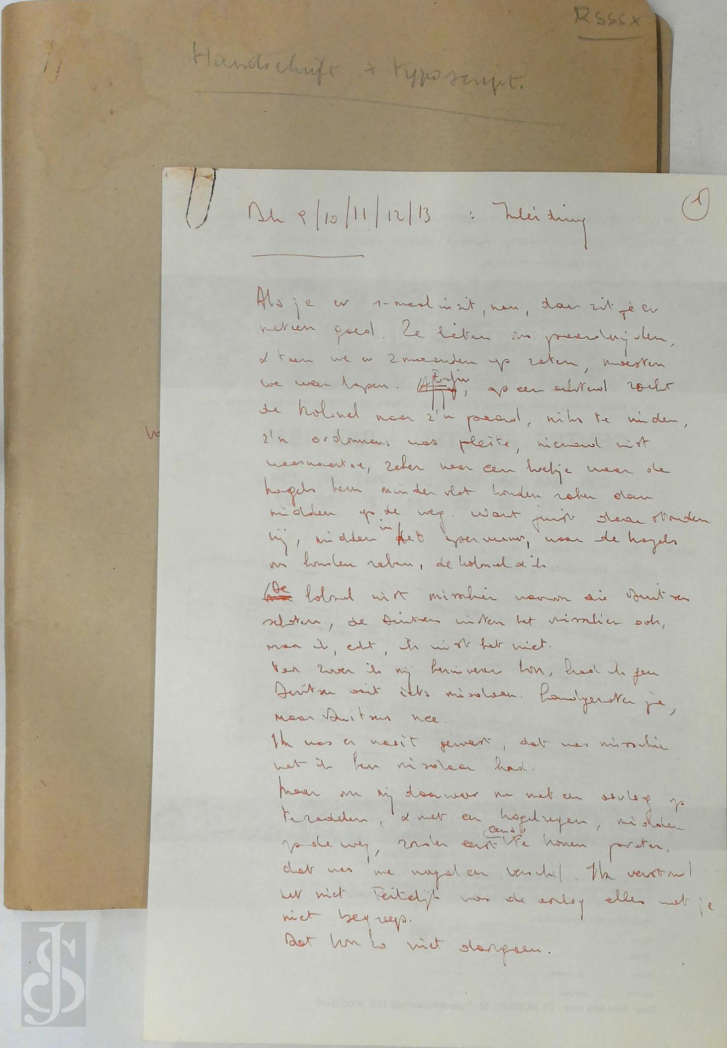 LAUWAERT, Guido - Cline - Reis naar het einde van de nacht - Monoloog. Origineel handschrift en typoscript