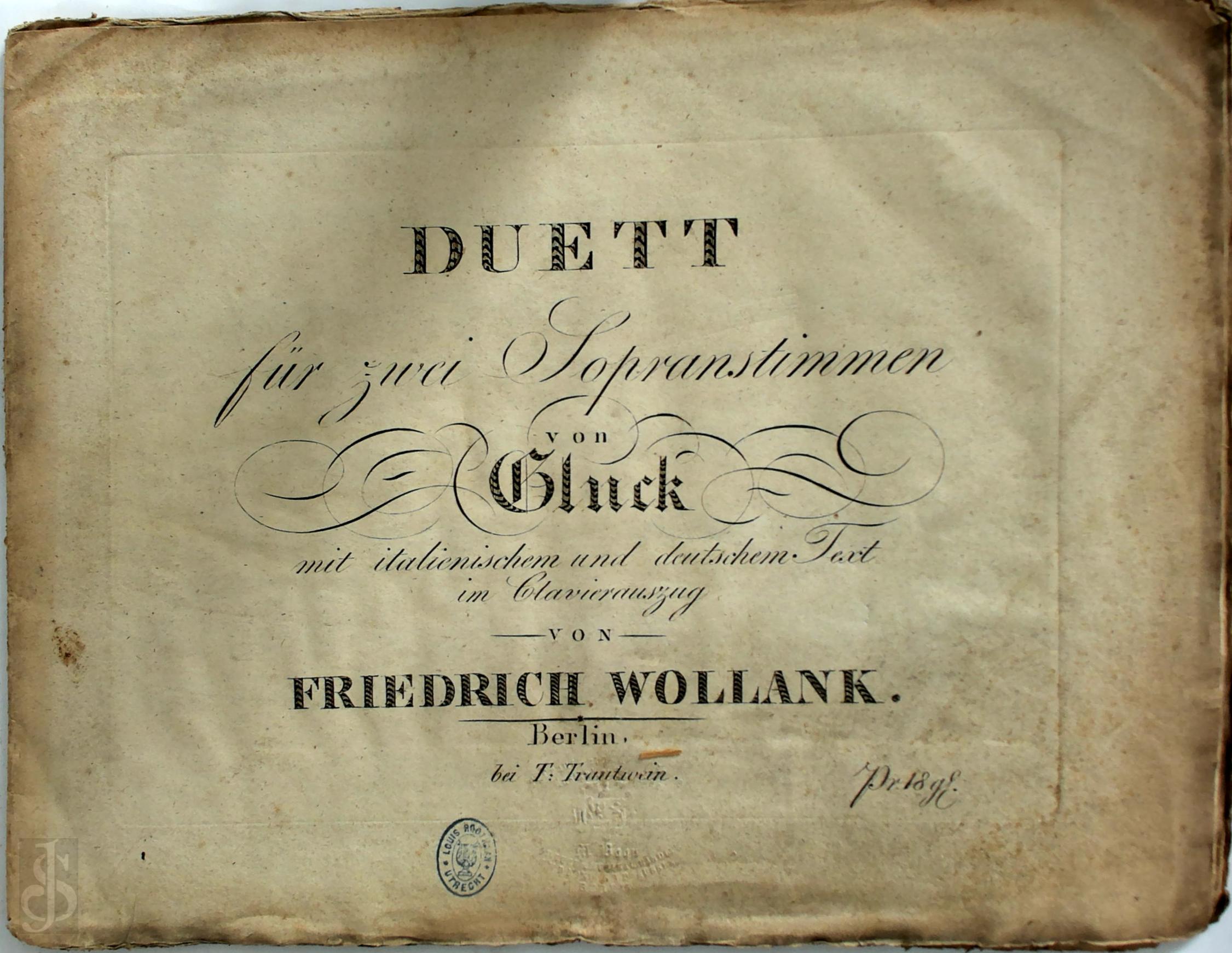 Gluck - Duett fr zwei Sopranstimmen... mit italienischem und deutschem Text im Clavierauszug