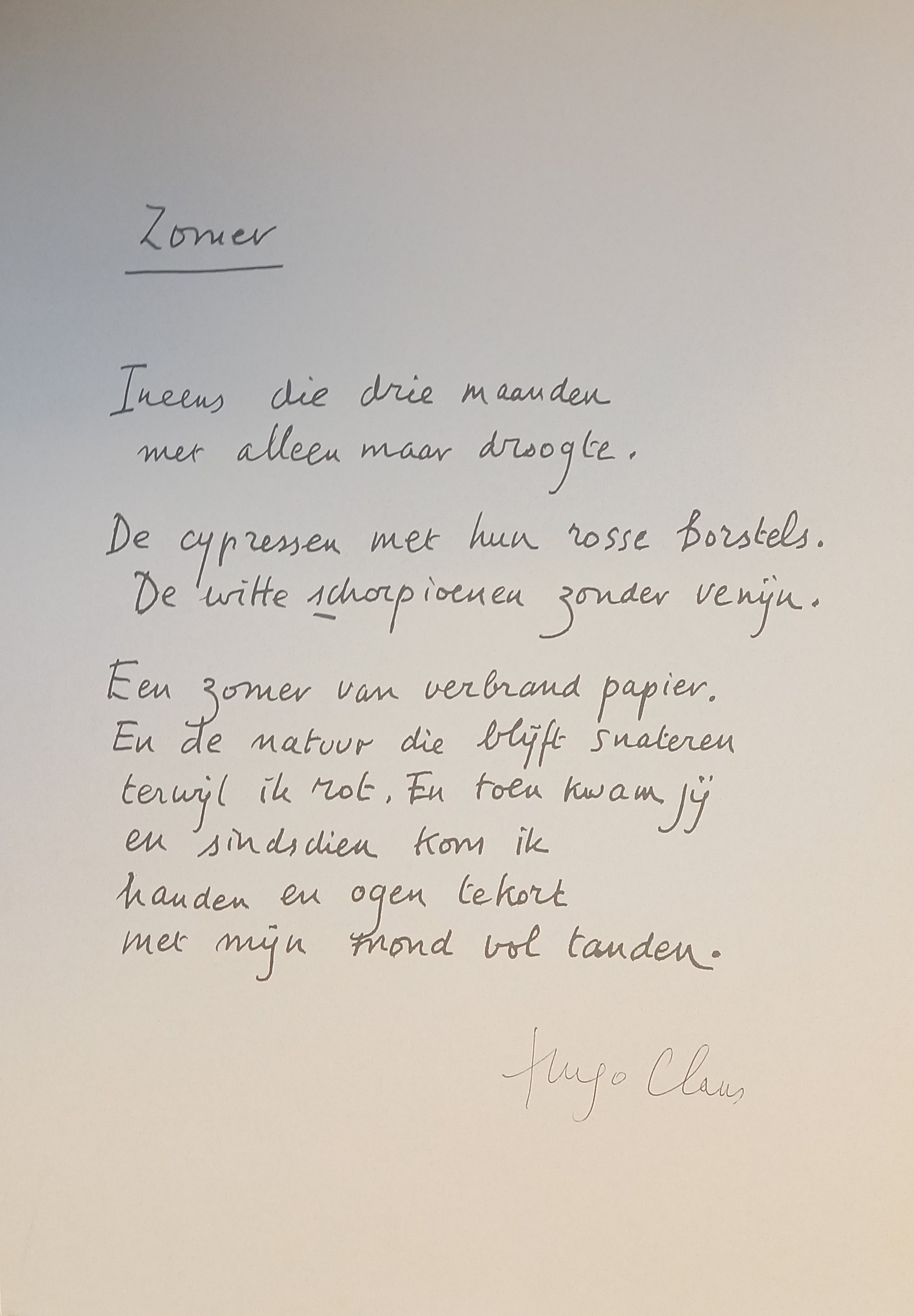 CLAUS, Hugo - Claus - Zomer. Pozieposter / Rijmprent