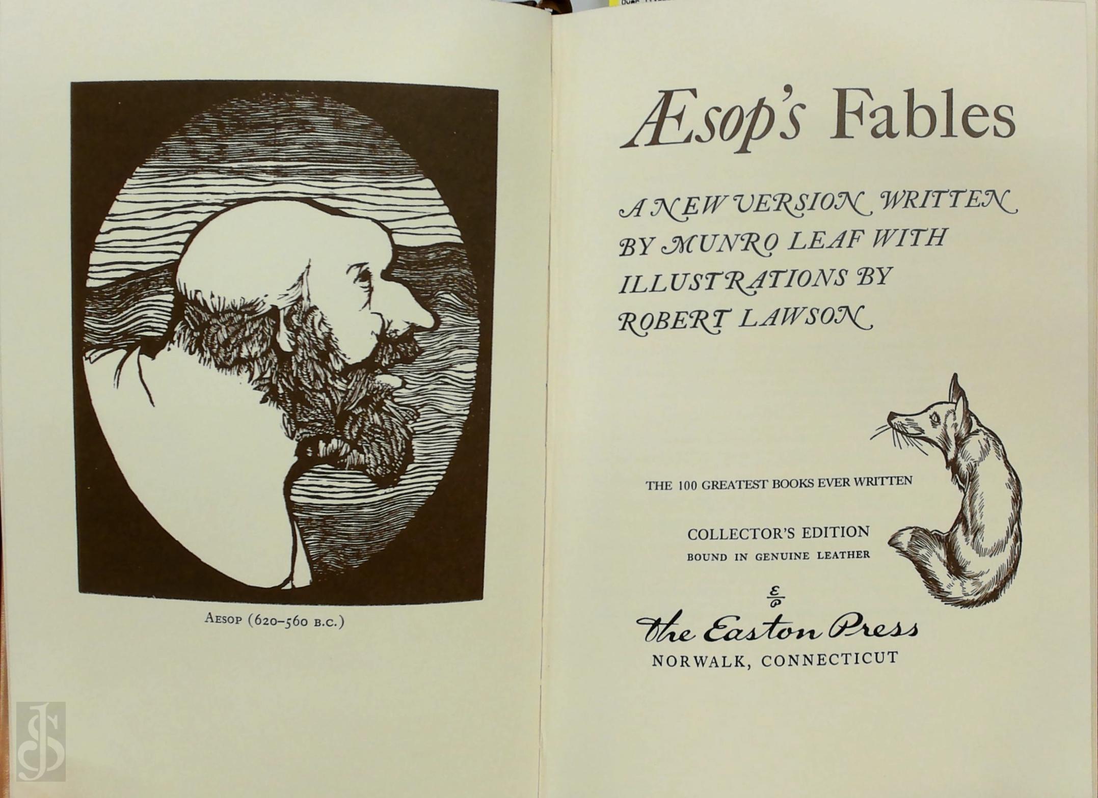 Aesop , Leaf Munro 17194 - Aesop's Fables. A new version written by Munro Leaf with illustrations by Robert Lawson