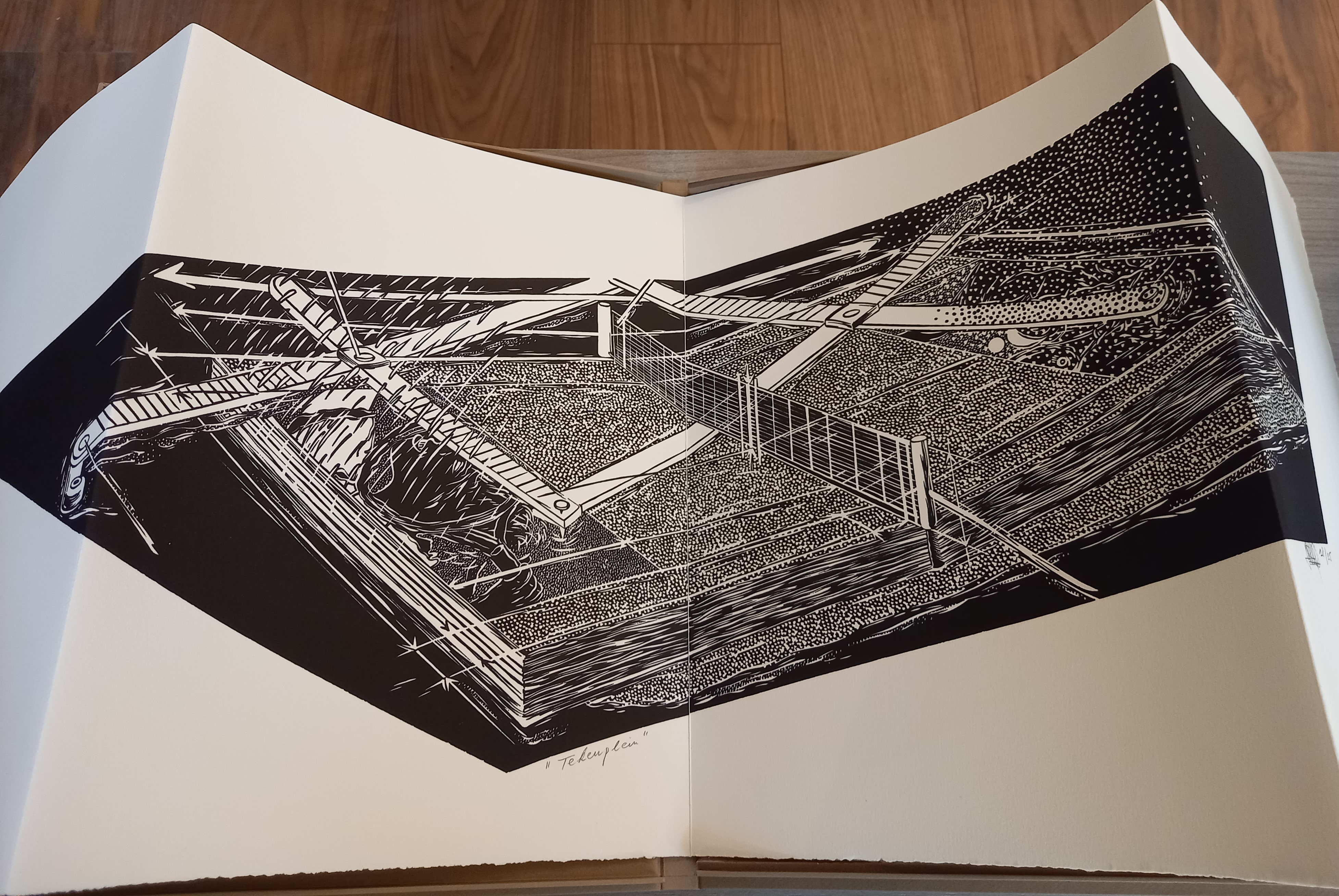 Emiel Hoorne 299623 - Tekenplein [25 ex.]. [leporello linosnede]