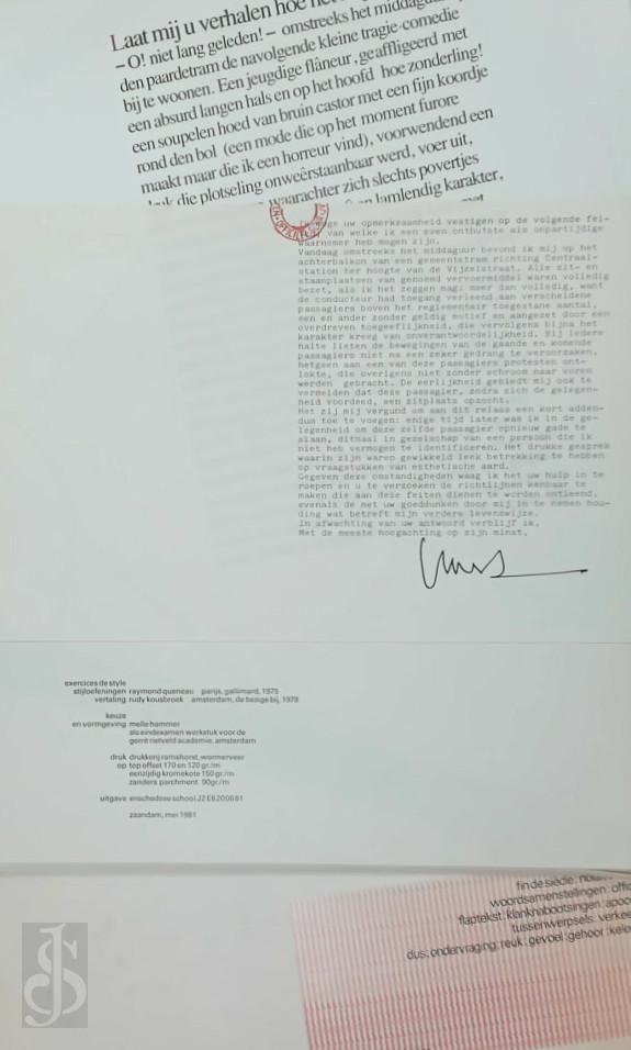 Raymond Queneau 22279, Rudy [Vert.] Kousbroek , Melle [Lay-Out] Hammer - Exercises de style / Stijloefeningen