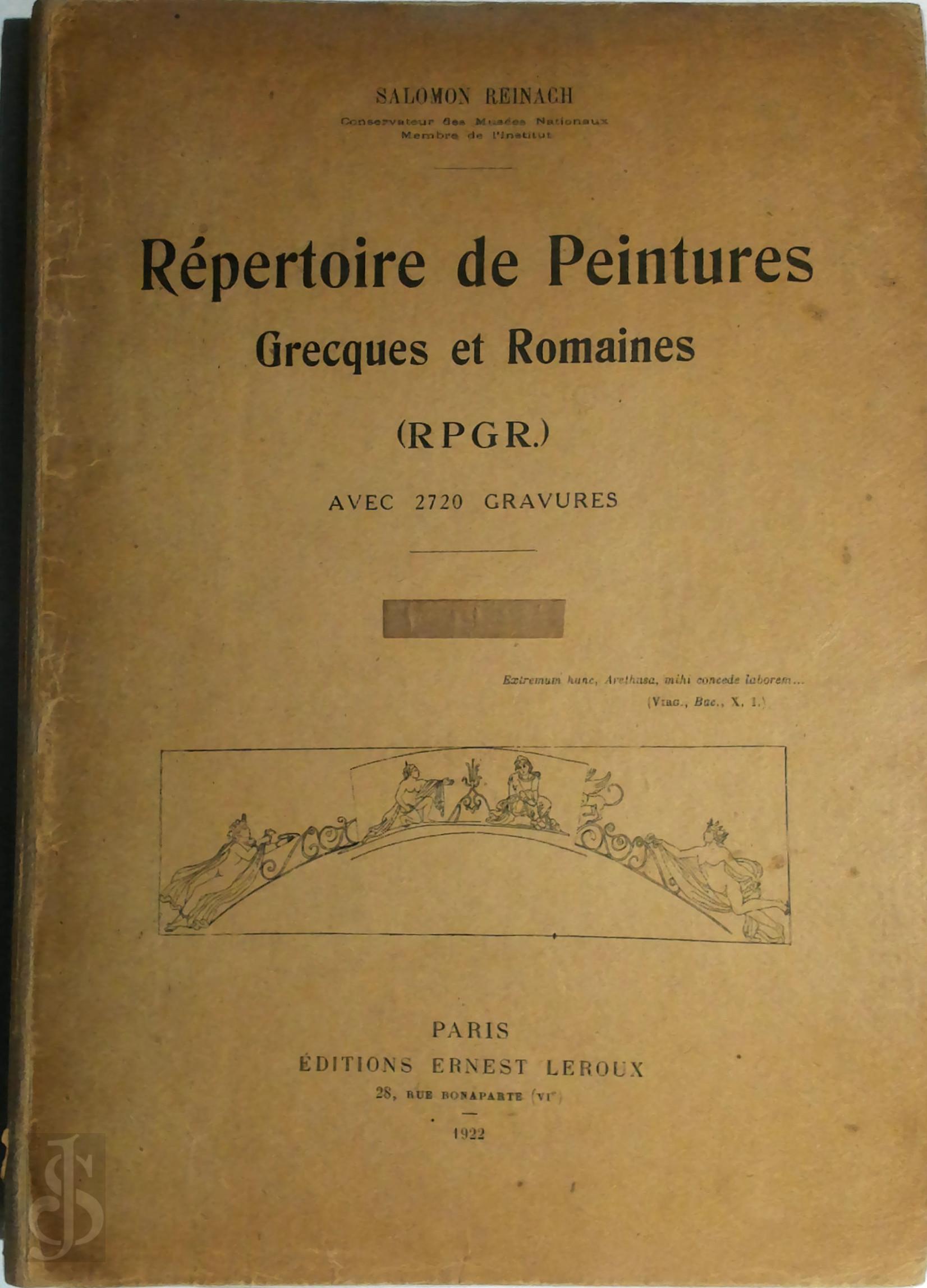 Salomon Reinach 170352 - Repertoire de peintures grecques et romaines
