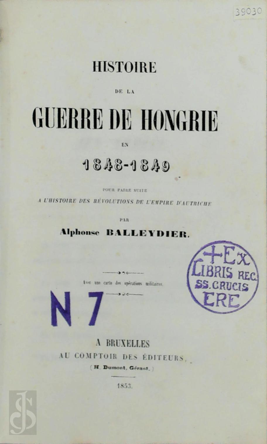 Alphonse Balleydier 23275 - Histoire de la guerre de Hongrie en 1848-1849