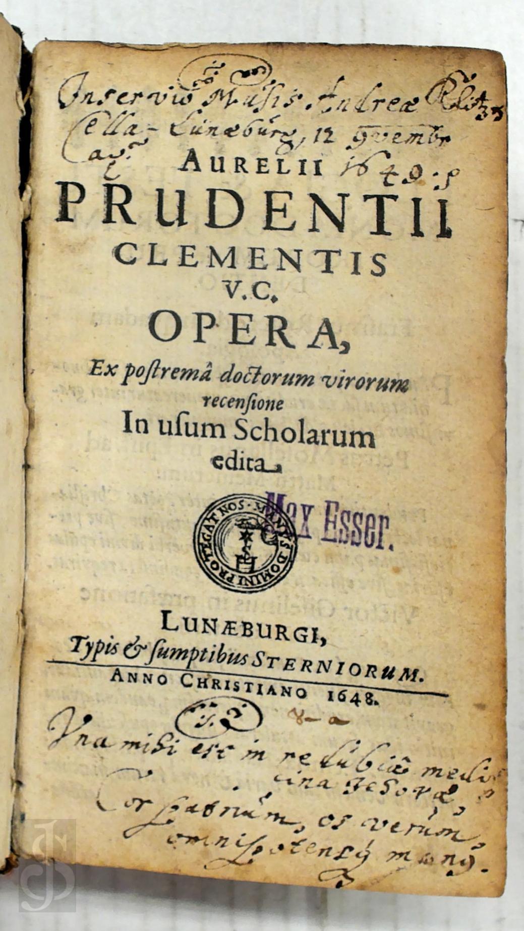 Aurelius Prudentius Clemens 231796 - Opera. Ex postrema doctorum virorum recensione. In usum scholarum edita