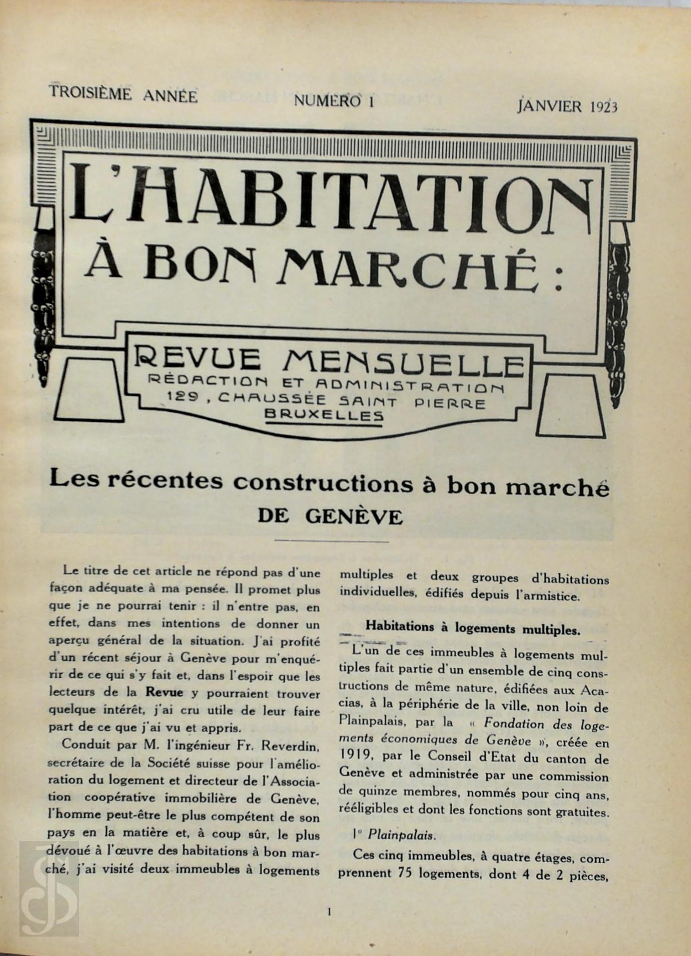 Georges Benoist 280502 - L'Habitation  bon march 1923. Revue mensuelle