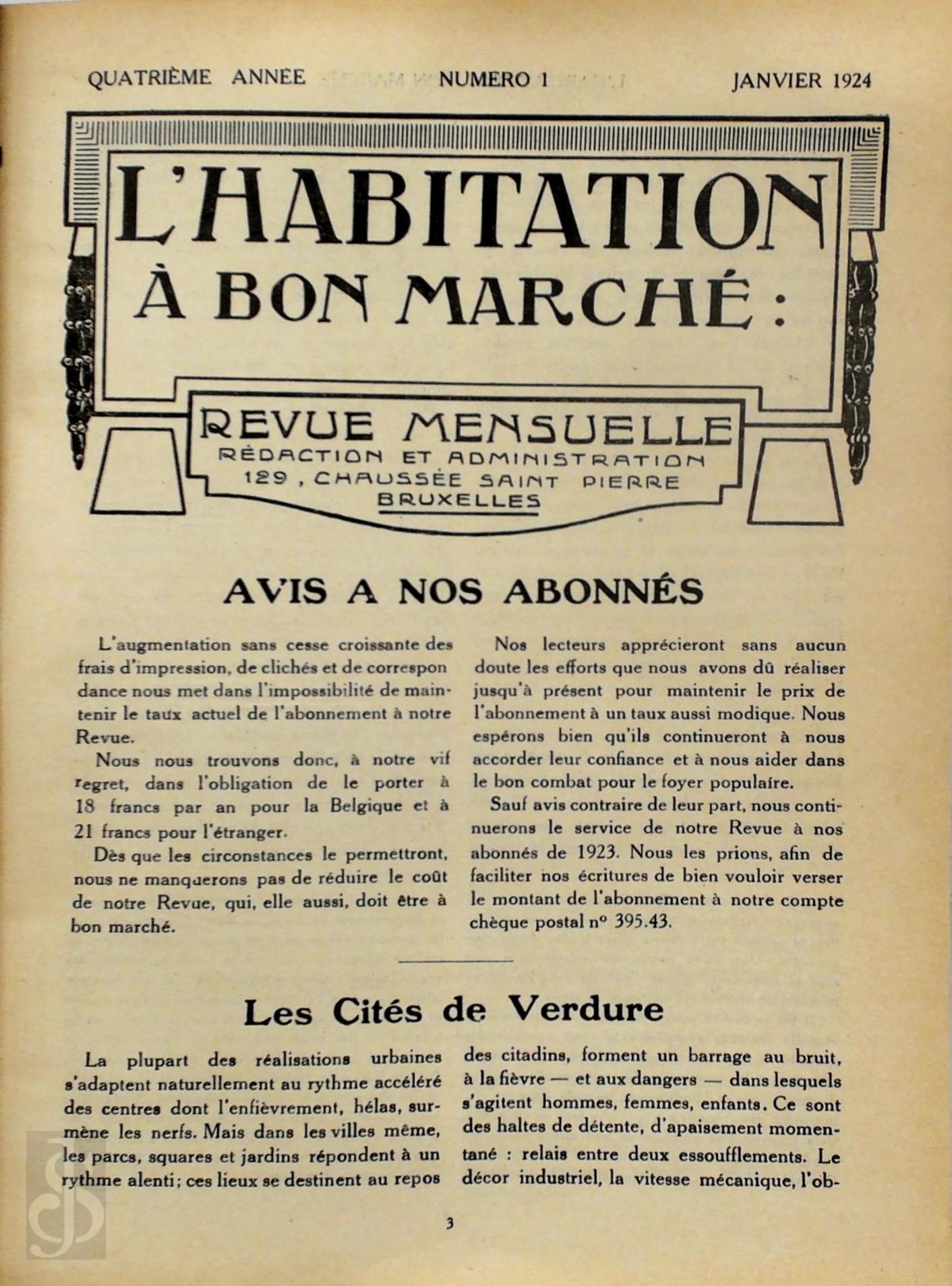  - L'Habitation  bon march 1924. Revue mensuelle