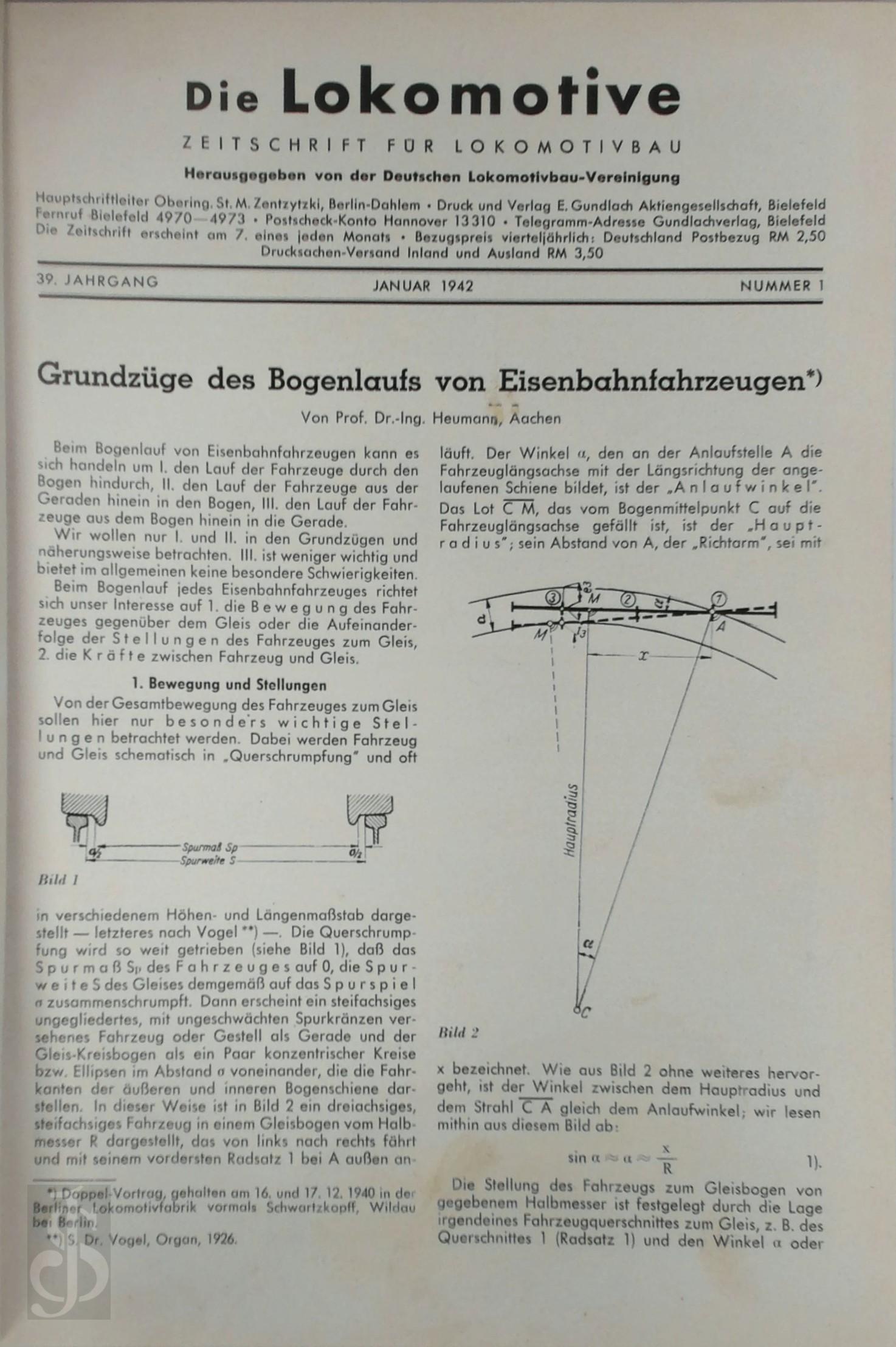  - Die Lokomotive 39. jahrgang 1942. Zeitschrift fur Lokomotivbau