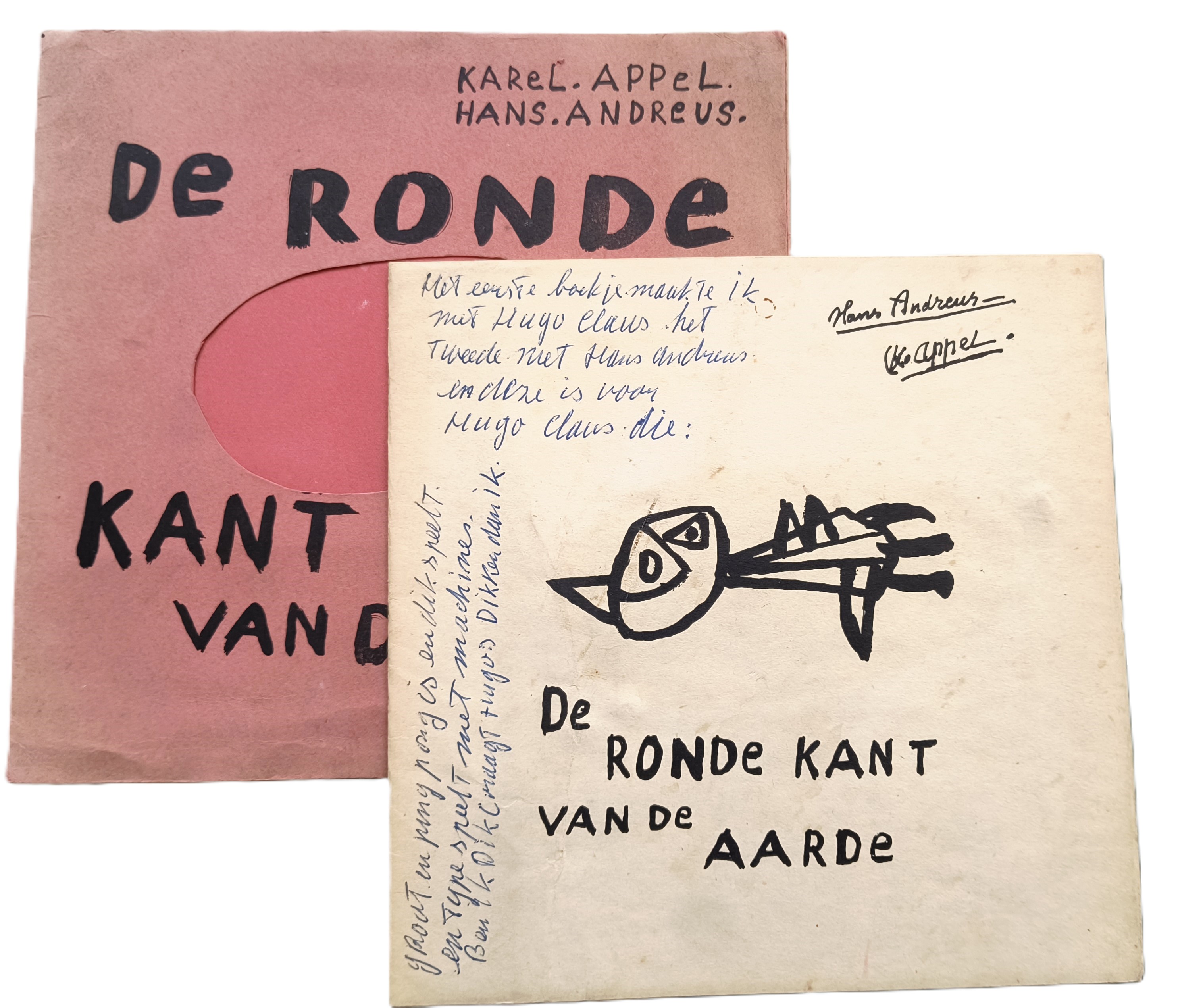 Karel Appel 22184, Hans Andreus 19708 - De ronde kant van de aarde [met opdracht van Karel Appel aan Hugo Claus]. [