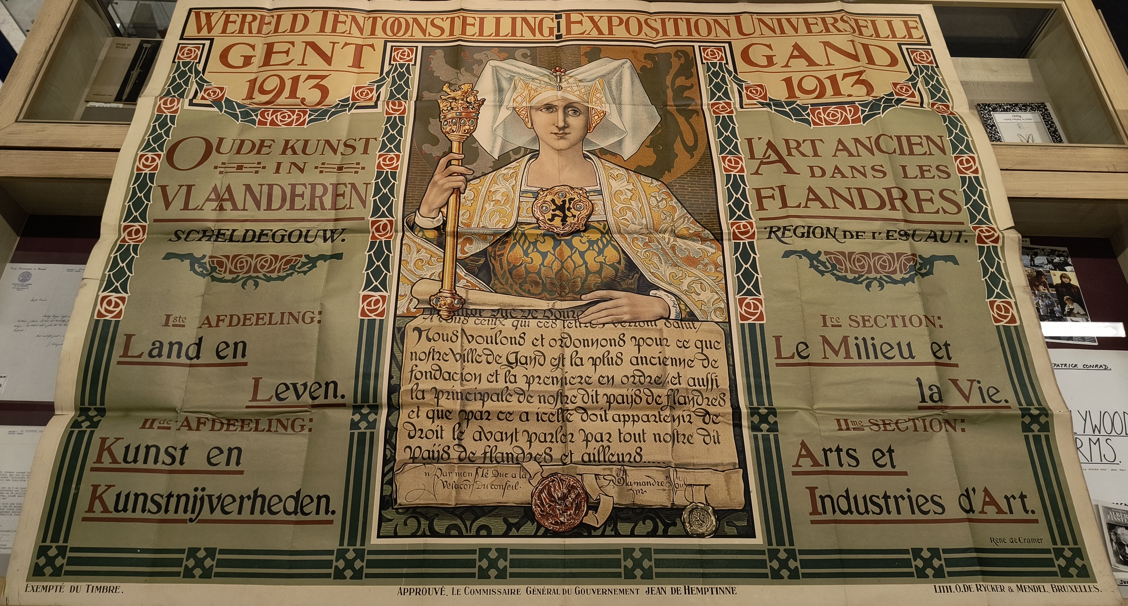DE CRAMER, Ren - Wereld Tentoonstelling Gent 1913 / Exposition Universelle Gand 1913 [originele affiche - groot formaat]. Oude kunst in Vlaanderen / L'Art ancien dans les Flandres