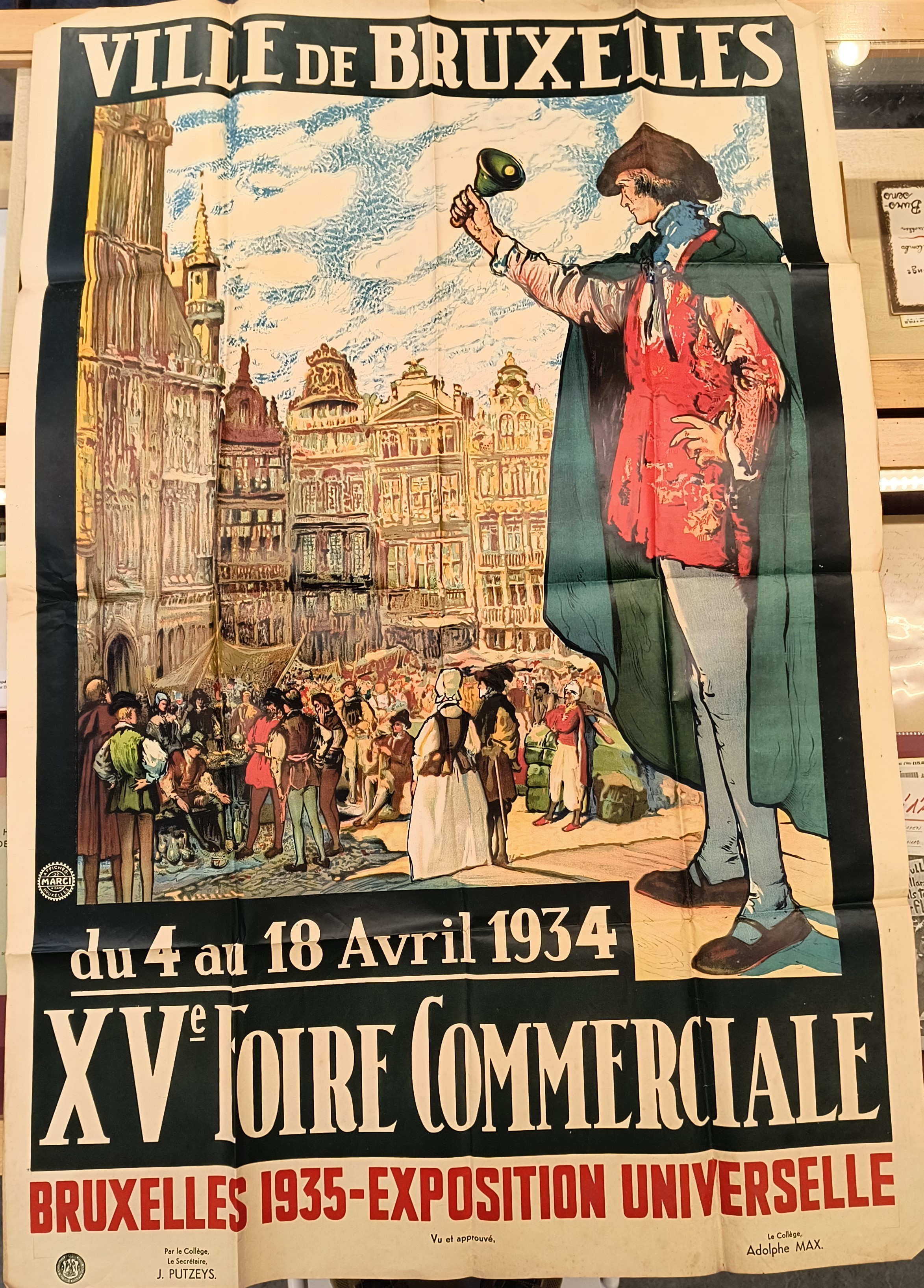  - XVe Foire Commerciale - Ville de Bruxelles 1934 [Originele affiche]. Du 4 au 18 Avril 1934