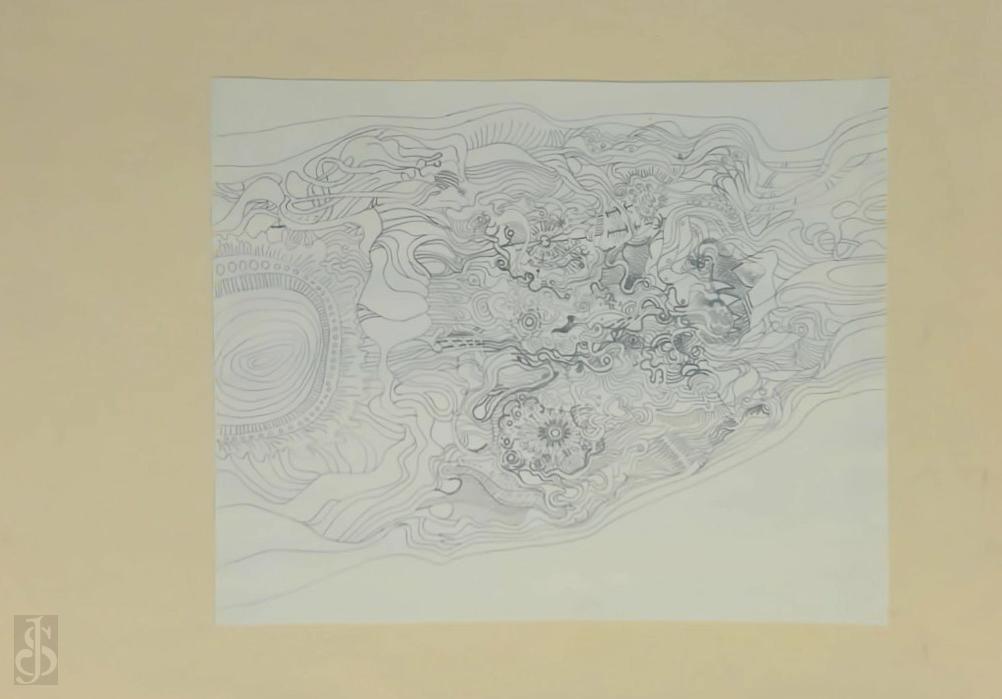 ADE, Georges - Georges ADE - Roman Jacobson [droedelportret]. Originele tekening 1972