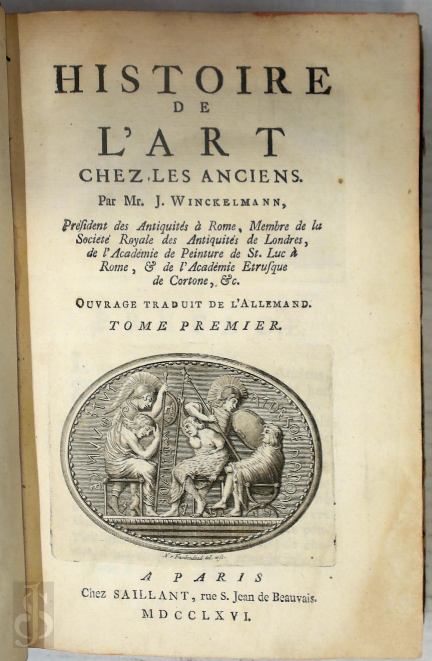 Johann Winckelmann 355030 - Histoire de l'art chez les anciens. Ouvrage traduit de l'Allemand