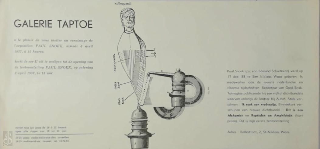 SNOEK, Paul - Paul Snoek - Galerie Taptoe. Originele uitnodiging opening tentoonstelling - 1957