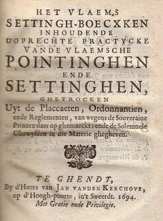 Het Vlaems settingh-boecxken inhoudende d'oprechte practycke vande Vlaemsche pointinghen ende settinghen - [Jacques Jean Baptiste Stalins]