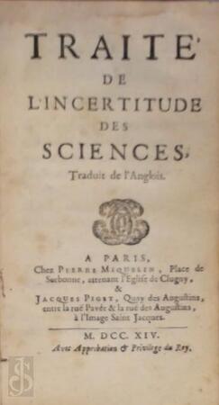 Traité de l'incertitude des Sciences [par Thomas Baker], traduit de l'anglois par Berger - Thomas Baker