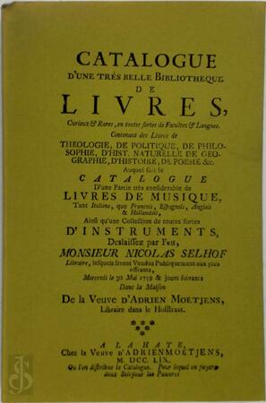 Catalogue of the music library, instruments and other property of Nicolas Selhof - Alec Hyatt King Catalogue of the music library, instruments and other property of Nicolas Selhof - Alec Hyatt King