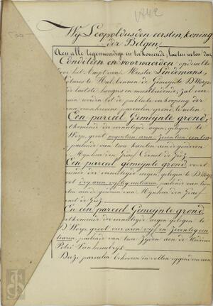 Dworp 1842 - Proces verbaal van openbare verkoop van aantal percelen grond toebehorende aan de gemeente Dworp - 