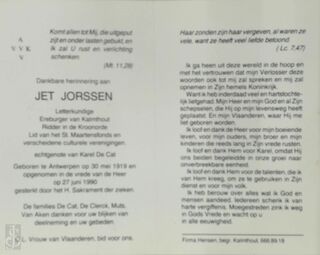 Rouwprent - Jet Jorssen - JORSSEN, Jet