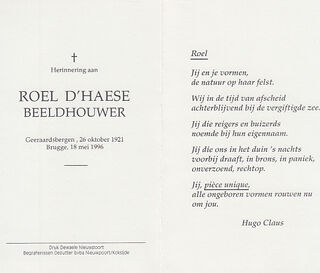 Overlijdensbericht - Roel D'Haese - CLAUS, Hugo