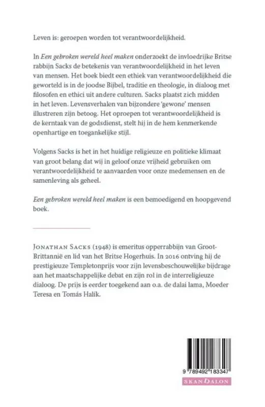 Een gebroken wereld heel maken - Jonathan Sacks 2